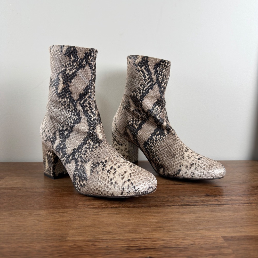 Free People Cecile Snakeskin Embossed Leather Block Heel Ankle Boots 40.5/9.5